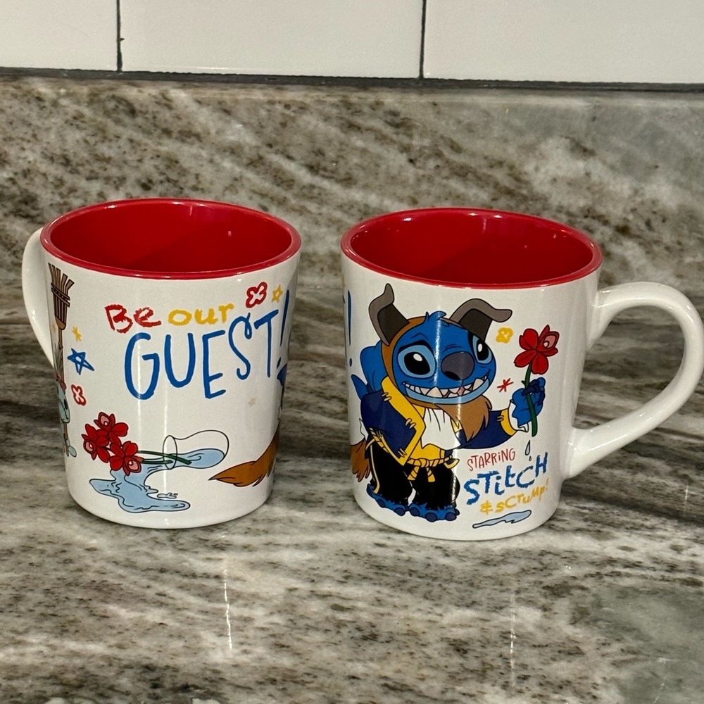 Disney Lilo & Stitch Be Our Guest Beauty & the Beast Stitch & Crump Mug Set